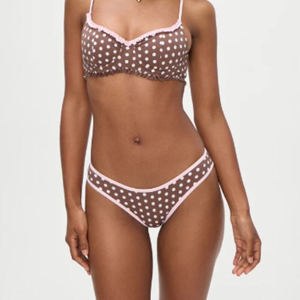 Frankies Bikinis Women's Cocoa Dot Catalina Full Coverage Bikini Bottom Size M
